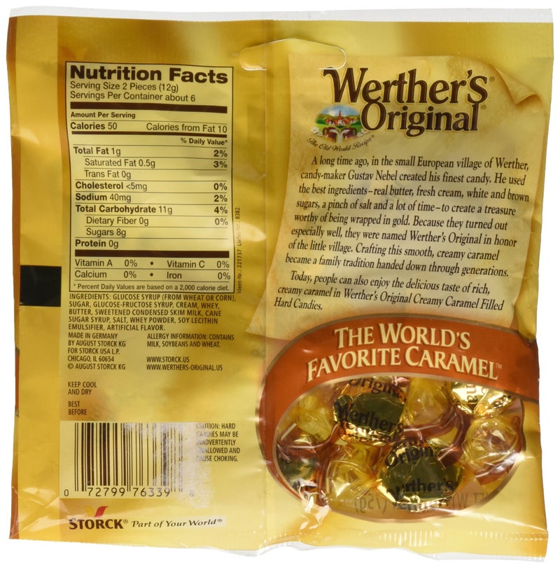 Storck Werther's Original Creamy Caramel Filled Hard Candies (2.65oz) Single Pack - Image 2